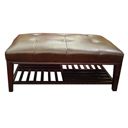 Rectangular Leather Ottoman with Wood Base